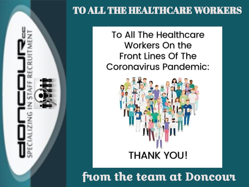 A thank-you card from the team at Doncour to all the healthcare workers on the front lines of the coronavirus pandemic, with dozens of illustrated doctors, nurses and paramedics arranged in the shape of a heart.